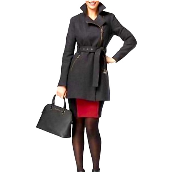 Kenneth Cole Wool Peacoat Belted Asymmetrical Jacket Coat - M - Picture 1 of 13
